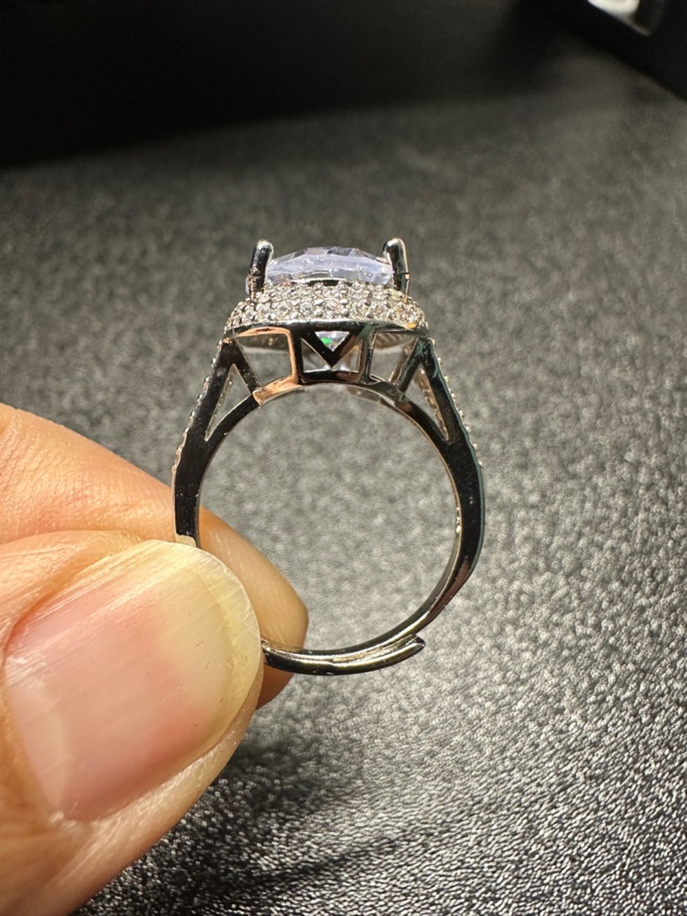 Clear Oval Halo Adjustable‎ Ring Silver Tone Statement - Picture 2 of 7